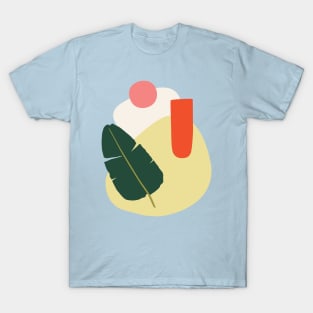 Minimalism abstract forms with tropical babana leaf and peach colors T-Shirt